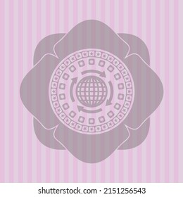 globalization icon inside retro style pink emblem. Conceptual design.