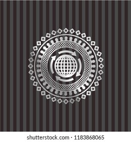 globalization icon inside silver shiny badge