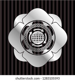globalization icon inside silver shiny emblem