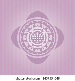 globalization icon inside vintage pink emblem