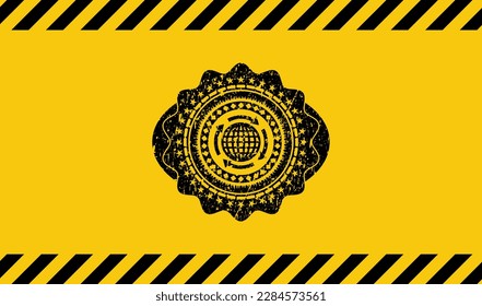 globalization icon inside warning sign, black grunge emblem. Vector Illustration. Detailed. 