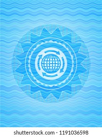 globalization icon inside water concept style badge.