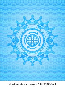 globalization icon inside water wave representation style emblem.