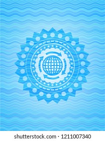 globalization icon inside water wave concept style emblem.