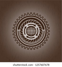 globalization icon inside wood emblem. Retro