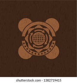 globalization icon inside wood emblem. Vintage.