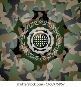globalization icon on camo pattern