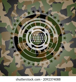 globalization icon on camouflaged pattern. 