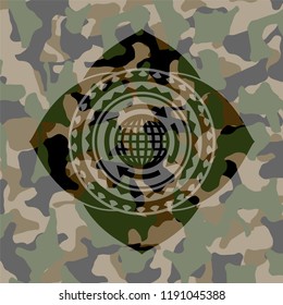 globalization icon on camouflaged texture