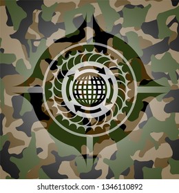 globalization icon on camouflaged texture