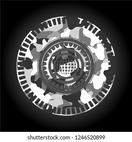 globalization icon on grey camo texture