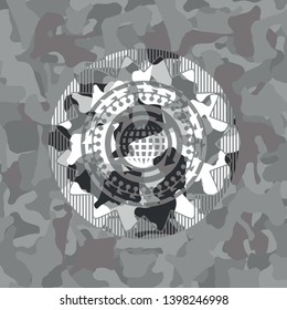 globalization icon on grey camo pattern