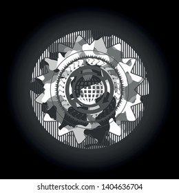 globalization icon on grey camo texture