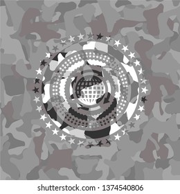 globalization icon on grey camouflage pattern