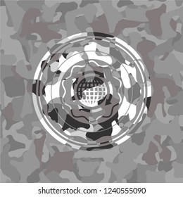 globalization icon on grey camouflaged texture