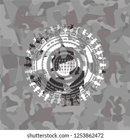 globalization icon on grey camouflaged pattern