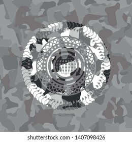 globalization icon on grey camouflaged texture