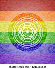 globalization icon on mosaic background with the colors of the LGBT flag