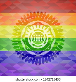 globalization icon on mosaic background with the colors of the LGBT flag