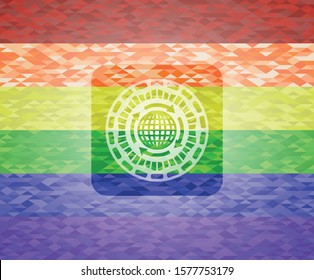 globalization icon on mosaic background with the colors of the LGBT flag