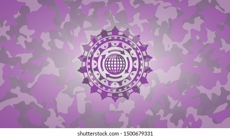 globalization icon on pink and purple camouflaged texture