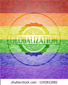 Globalization on mosaic background with the colors of the LGBT flag