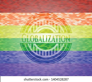 Globalization on mosaic background with the colors of the LGBT flag