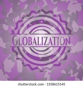 Globalization pink camo emblem. Vector Illustration. Detailed.