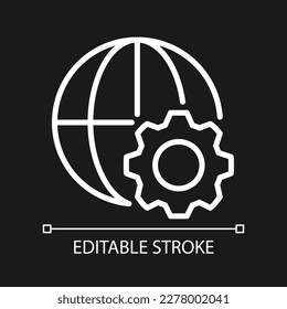 Globalization process pixel perfect white linear icon for dark theme. International economy integration. Thin line illustration. Isolated symbol for night mode. Editable stroke. Arial font used