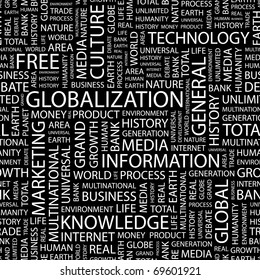 GLOBALIZATION. Seamless vector background. Illustration with different association terms.