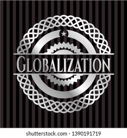Globalization silvery shiny badge. Vector Illustration. Mosaic.