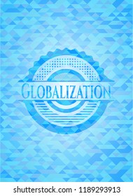 Globalization sky blue emblem with triangle mosaic background