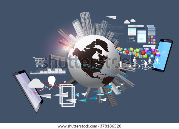 Globalization Technology Global Business Technology Around Stock Vector  (Royalty Free) 378186520