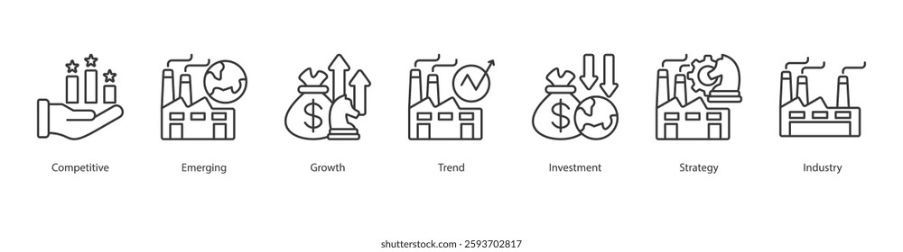 Globalization Trends Icon Sheet trend, competitive, emerging, growth, investment, strategy, industry