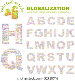 GLOBALIZATION. Vector letter collection. Wordcloud illustration.