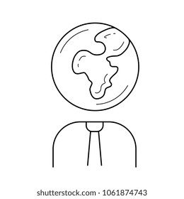 Globalization vector line icon isolated on white background. Human with globe instead of head line icon for infographic, website or app. Concept of globalization.