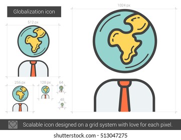 Globalization vector line icon isolated on white background. Globalization line icon for infographic, website or app. Scalable icon designed on a grid system.
