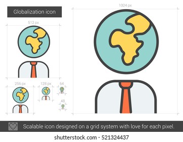 Globalization vector line icon isolated on white background. Globalization line icon for infographic, website or app. Scalable icon designed on a grid system.