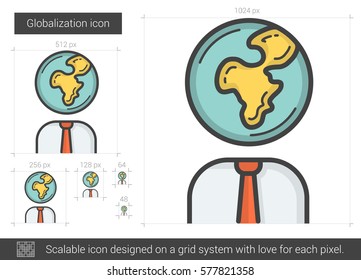 Globalization vector line icon isolated on white background. Globalization line icon for infographic, website or app. Scalable icon designed on a grid system.