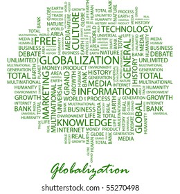 GLOBALIZATION. Word collage on white background. Vector illustration.