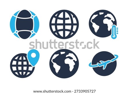 Globalization and World Environmental icon set. Solid glyph series icons