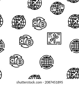 Globalization Worldwide Business Vector Seamless Pattern Thin Line Illustration