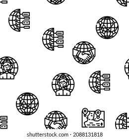 Globalization Worldwide Business Vector Patrón transparente Ilustración de línea delgada