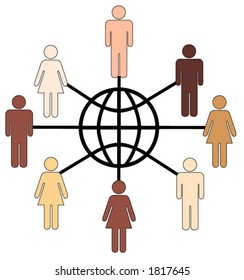 Globally connected symbol humans, on white. The globe and each person are on separate layers, for easy customization.
