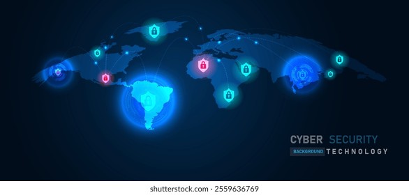 globally interconnected cyber world adorned with vibrant shields symbolizing robust security systems,Futuristic concept of a global network protected by advanced security measures.