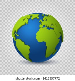 Globe 3d. Earth world map of green space planet. Global digital communication modern realistic sphere vector concept