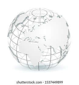 Globe 3D model of the Earth or planet, a model of the celestial sphere with white continents. Vector.