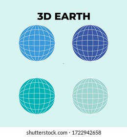 Modelo 3D de la Tierra o del planeta, modelo de esfera celestial con rejilla de coordenadas, campo vectorial con rayas y líneas de Meridiano y paralelo