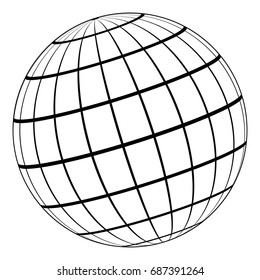 Globe 3D Model Of The Earth Or Of The Planet, Model Of The Celestial Sphere With Coordinate Grid, Vector Field With Stripes And Lines Of Meridian And Parallel
