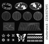 Globe 3D Wireframe graphics globe grid spheres street wear element for fashion design